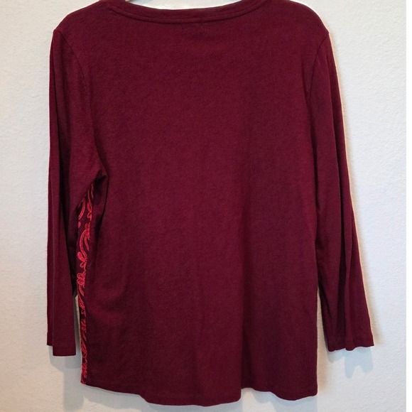 J. Crew XL Burgundy Red Embroidered Long Sleeve Cotton Top - Picture 5 of 8